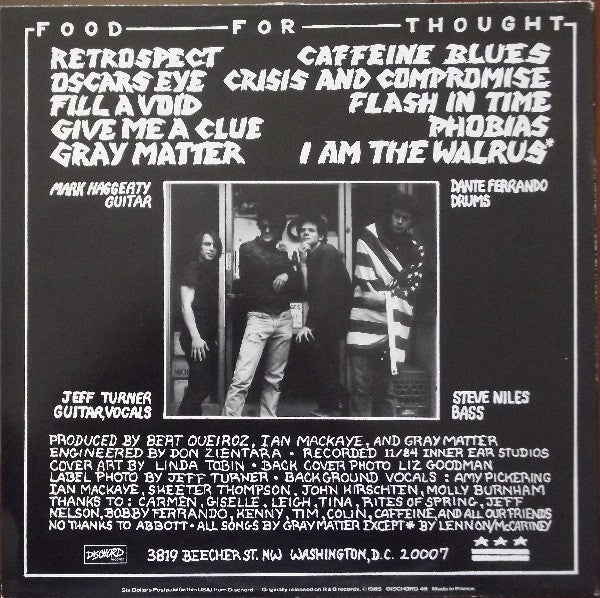 Gray Matter – Food For Thought - LP - 1990 - 	Dischord Records – DISCHORD 48 - Muy Buen Estado / Very Good Condition (VG+/VG+)