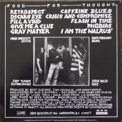 Gray Matter – Food For Thought - LP - 1990 - 	Dischord Records – DISCHORD 48 - Muy Buen Estado / Very Good Condition (VG+/VG+)