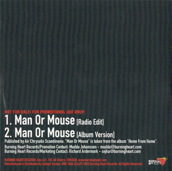 Millencolin – Man Or Mouse - CD, Single, Promo - 2002 - Burning Heart Records – BHR 1066 - CD Nuevo (M) / Portada Como Nueva (M-)