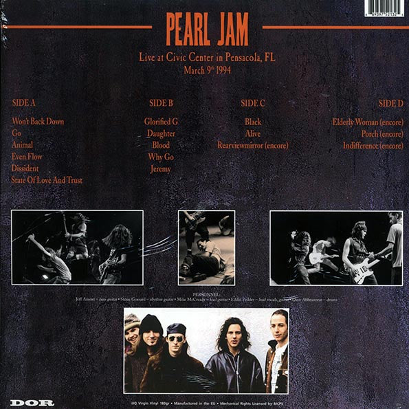Pearl Jam – Live At Civic Center In Pensacola, FL March 9th 1994 - 2xLP - Yellow - 180 gr. - Gatefold Sleeve
