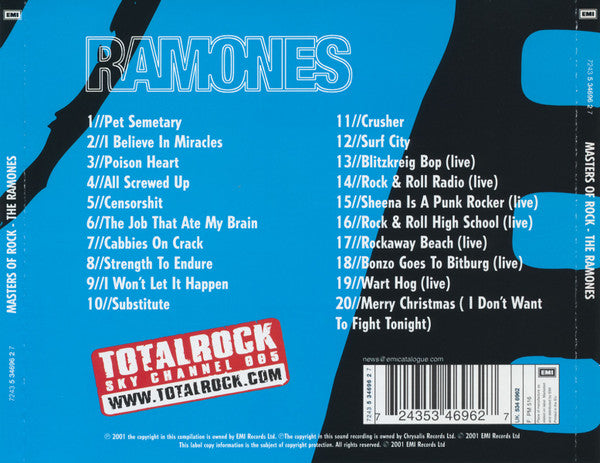 Ramones – Masters Of Rock - CD - 2001 - EMI – 7243 5 34696 2 7