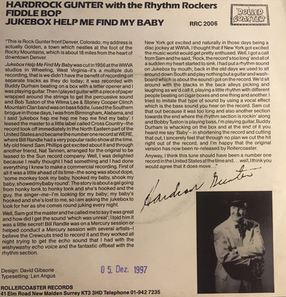 Hardrock Gunter With The Rhythm Rockers – Jukebox Help Me Find My Baby / Fiddle Bop - 7" - 1980 - Rollercoaster Records – RRC 2006 - Como Nuevo / Like New (M- / M-)