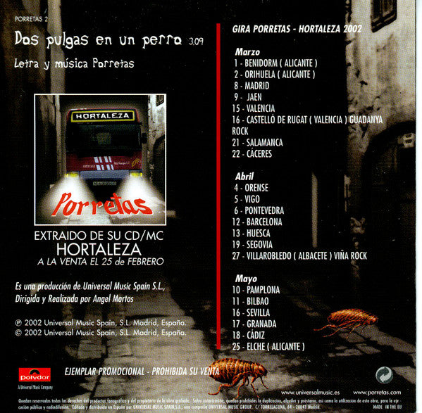 Porretas – Dos Pulgas En Un Perro - CD, Single, Promo, Cardboard Sleeve - 2002 - Polydor – PORRETAS 2 - CD Nuevo (M) / Portada Como Nueva (M-)