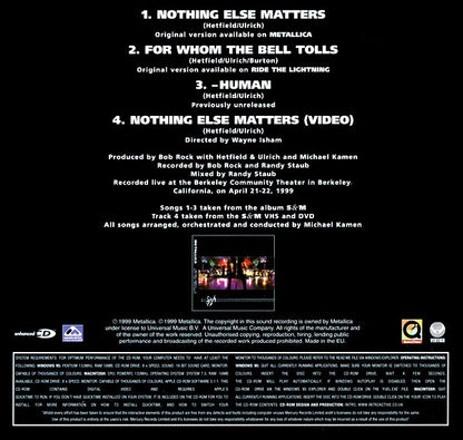 Metallica With Michael Kamen Conducting The San Francisco Symphony Orchestra – Nothing Else Matters - CD - CD Muy Buen Estado / Portada Como Nueva (VG+/M-).