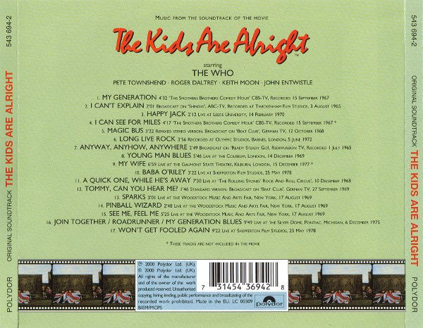 The Who – The Kids Are Alright - CD - 2000 - Polydor – 543 694-2