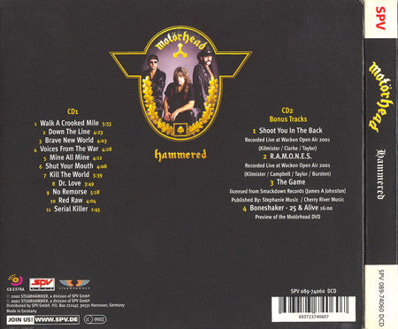 Motörhead – Hammered - 2xCD - Enhanced - Limited Edition Digipak - 2002 - Steamhammer – SPV 089-74060 DCD - Como Nuevo / Like New (M- / M-)