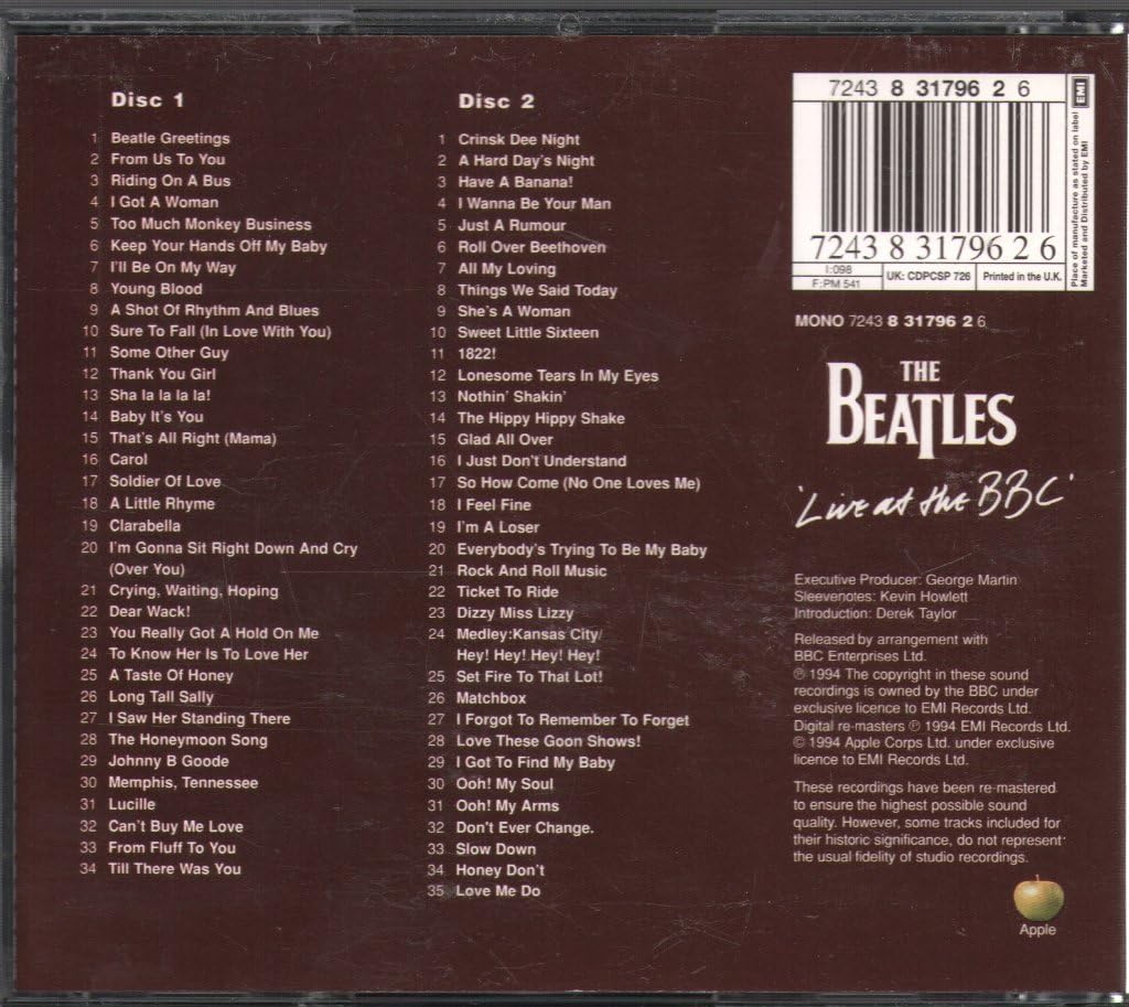 The Beatles – Live At The BBC - 2xCD - CDs Como Nuevos (M-) / Portada Muy Buen Estado (VG+) / Caja de Plástico Buen Estado