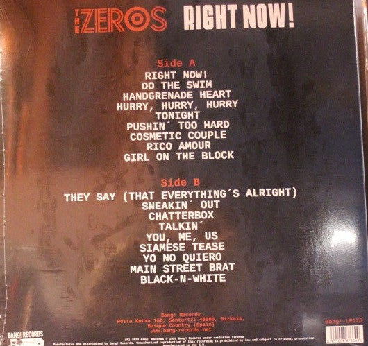 The Zeros - Right Now! (LP, Album, RE, RM)