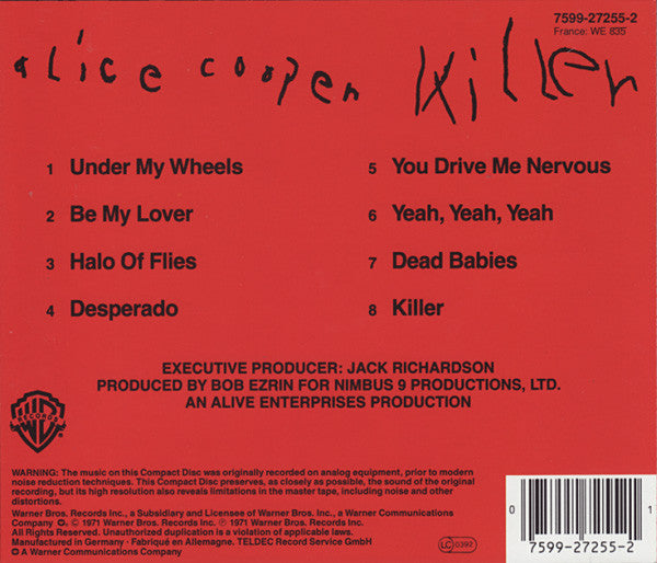 Alice Cooper – Killer - CD - Warner Bros. Records – 7599-27255-2