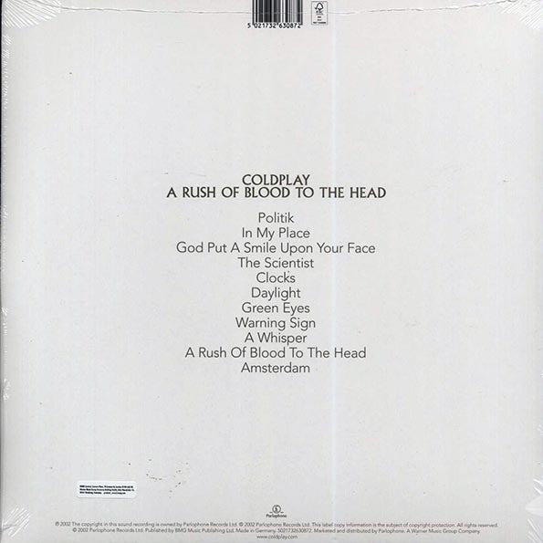 Coldplay ‎– A Rush Of Blood To The Head - LP - Clear - Gatefold Sleeve