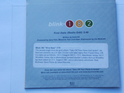 Blink-182 – First Date - CD, Single, Promo - 2001 - MCA Records – blinkcdp7 - Number Writing on Front Cover - CD Nuevo (M) / Portada Como Nueva (M-)