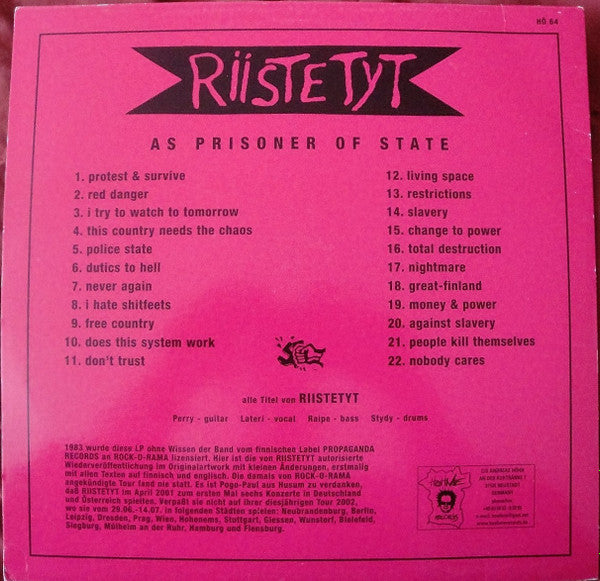 Riistetyt – As A Prisoner Of State - LP - 2005 - Höhnie Records – HÖ 64, Propaganda Records – HÖ 64 - USADO / USED (M / VG+)