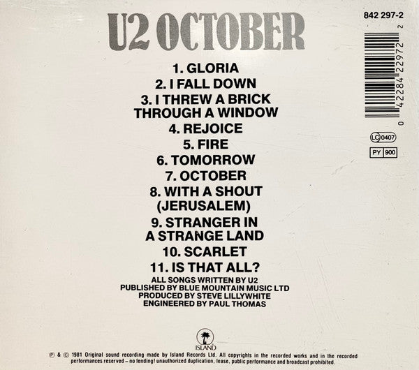 U2 – October - CD - Island Records – 842 297-2