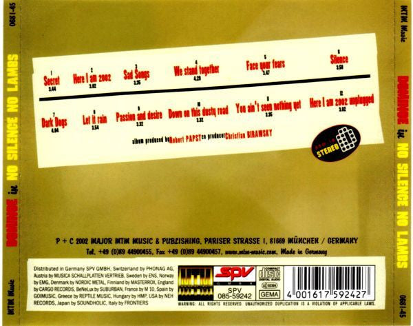 Dominoe – No Silence ... No Lambs - CD - 2002 - MTM Music – 0681-45