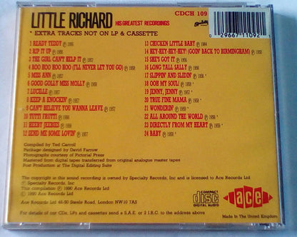 Little Richard – His Greatest Recordings - CD - Muy Buen Estado / Very Good Condition (VG+ / M-)