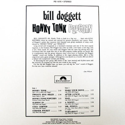 Bill Doggett – Honky Tonk Popcorn - LP - Polydor – PD-1078 - USADO / USED (M- / M-)