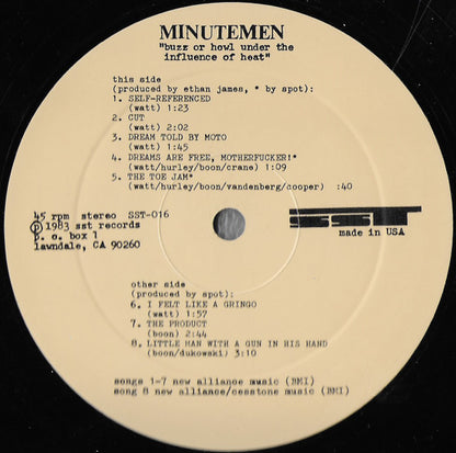 Minutemen – Buzz Or Howl Under The Influence Of Heat - LP - SST Records – SST-016 - Vinilo Muy Buen Estado / Portada Muy Buen Estado (VG+/VG+)