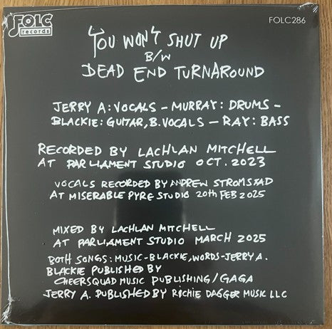 Hard-Ons! With Jerry A. - You Won't Shut Up (7", Single)