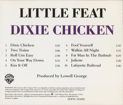 Little Feat – Dixie Chicken - CD - Edición Japonesa - SIN OBI / NO OBI - 1988 - Warner Bros. Records – 20P2-2089 - Nuevo sin usar pero no precintado / New and unplayed but not sealed.