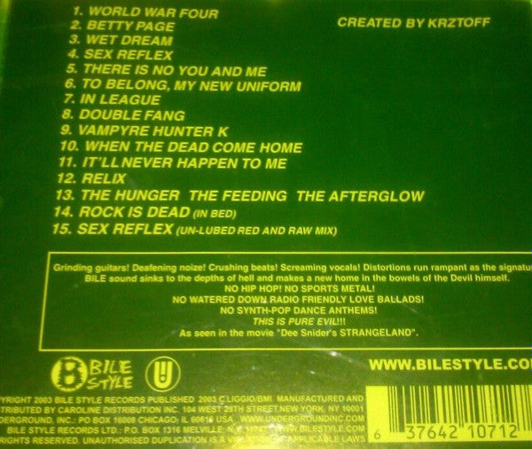 Bile ‎– Sex Reflex - CD - 2003 - Underground, Inc. ‎– UIN1071, Bile Style Records ‎– UIN1071 - CD Como Nuevo (M-) / Portada Como Nueva (M-)