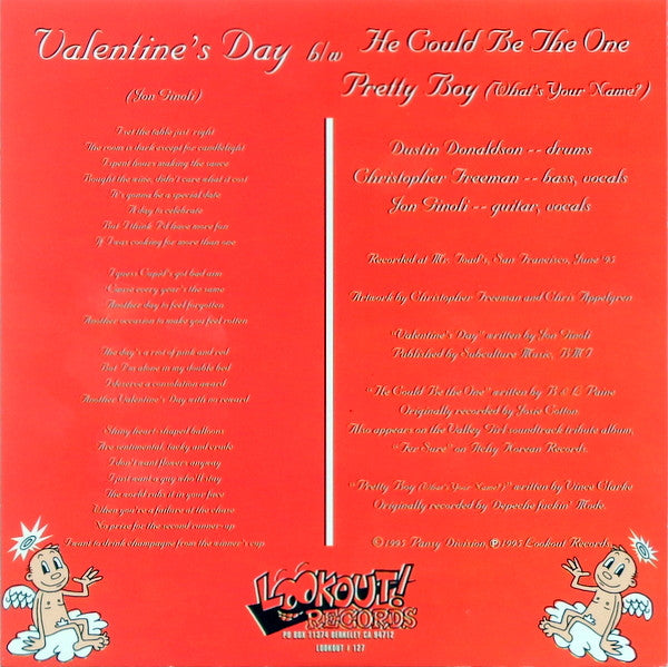 Pansy Division – Valentine's Day - 7" - Rojo / Red - 1995 - Lookout! Records – Lookout 127