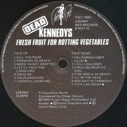 Dead Kennedys ‎– Fresh Fruit For Rotting Vegetables - LP - 1980 - Cherry Red ‎– B RED 10 - Muy Buen Estado / Very Good Condition (VG++ / VG+)