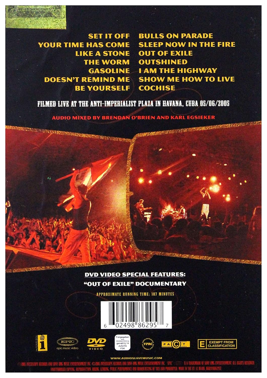 Audioslave – Live In Cuba - DVD - All Regions - Epic Music Video – 0602498862957, Interscope Records – 0602498862957 - DVD Como Nuevo (M-) / Portada Como Nueva (M-)