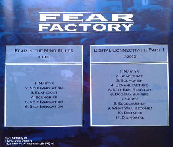 Fear Factory – Fear Is The Mind Killer / Digital Connectivity: Part 1 - CD - 2002 - Agat Company Ltd. – A-FF03 - CD Muy Buen Estado (VG+) / Portada Como Nueva (M-)