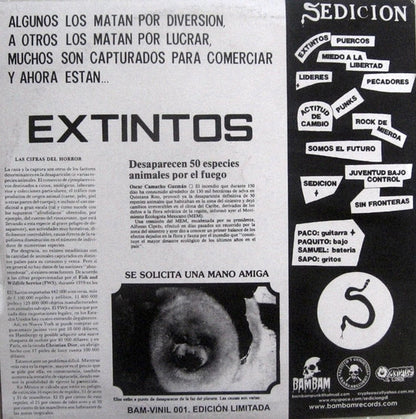 Sedicion – Extintos - LP - 2010 - Bambam Records – Bam-Vinil 001 - Nuevo sin usar pero no precintado / New and unplayed but not sealed.