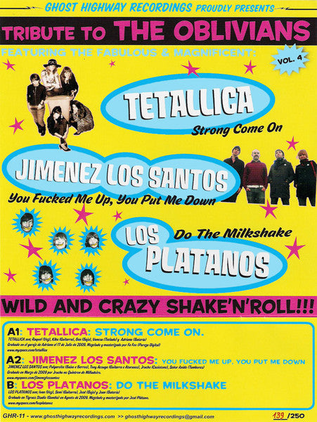 Tetallica / Jimenez Los Santos / Los Platanos - Tribute To The Oblivians Vol. 4 (7", Comp, Ltd, Num, W/Lbl)