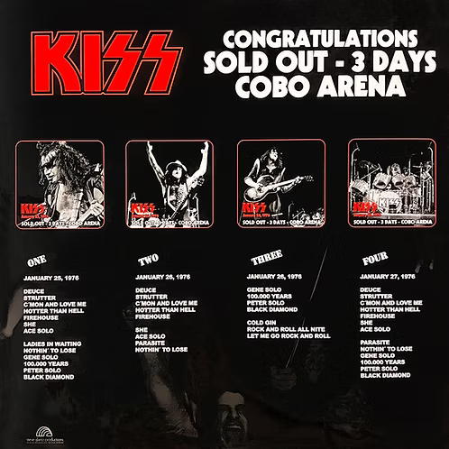 KISS 4xLP Congratulations Sold Out - 3 Days Cobo Arena (Red Vinyls) BENT CORNER