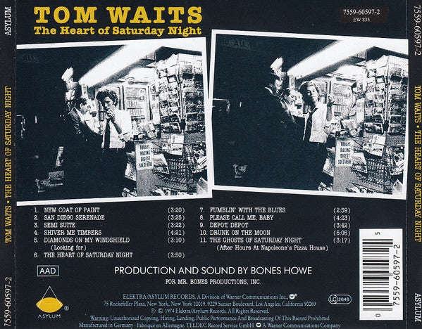 Tom Waits – The Heart Of Saturday Night - CD - 1999 - Asylum Records – 7559-60597-2