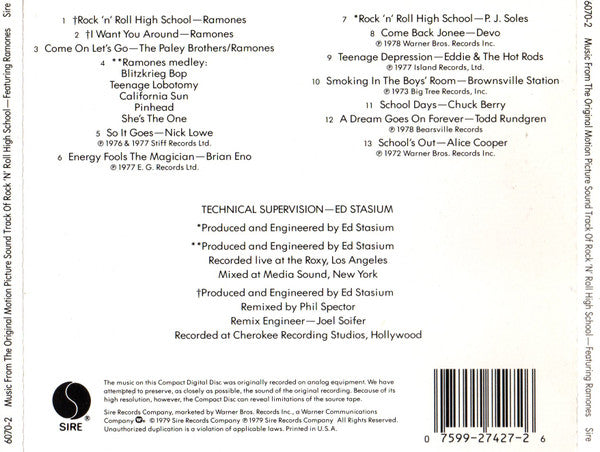 Various Featuring Ramones – Rock 'N' Roll High School - CD