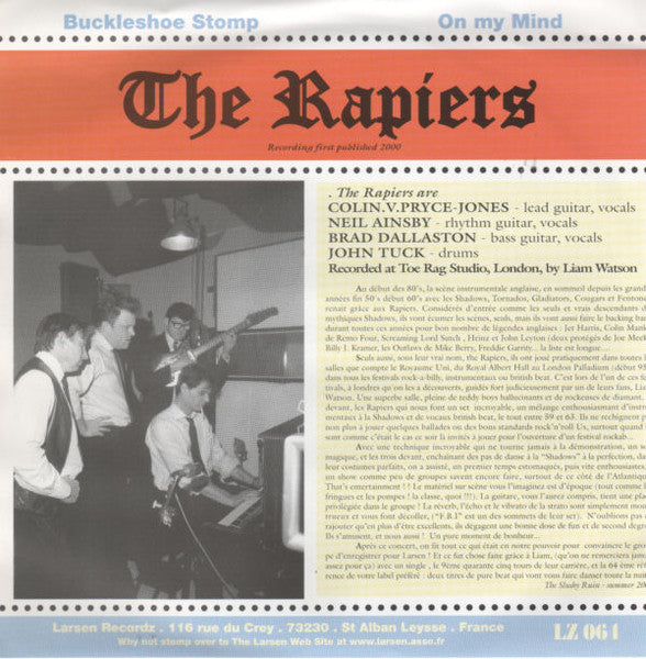 The Rapiers – On My Mind / Buckleshoe Stomp - 7" - 2000 - Larsen Recordz – LZ 064 - Como Nuevo / Like New (M- / M-)