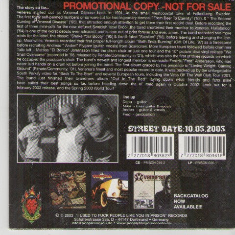 Venerea – Out In The Red - CD - Promo - Cardboard Sleeve - CD Como Nuevo / Portada Muy Buen Estado (M-/VG+)