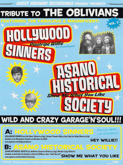 Hollywood Sinners / Asano Historical Society - Tribute To The Oblivians Vol. 2 (7", Ltd, Num, W/Lbl)