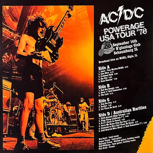 AC/DC 2xLP B'ginnings Club Schaumburg, IL Powerage USA Tour (Yellow Coloured)