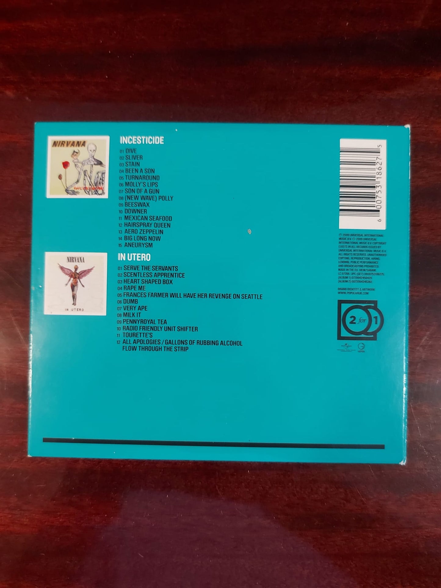 Nirvana – Incesticide + In Utero - 2xCD - Digipak - Sticker Residue On Front Cover / Restos de Pegatina en la Portada - Muy Buen Estado / Very Good Condition (VG+ / VG+)