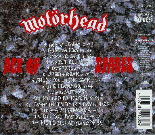 Motörhead – Ace Of Spades - CD - CD Como Nuevo / Portada Como Nueva (M-/M-)