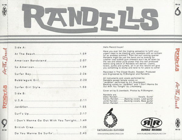 Randells – At The Beach - CD - 2015 - Rumble Records – RR-136, Waterslide Records – RR-136