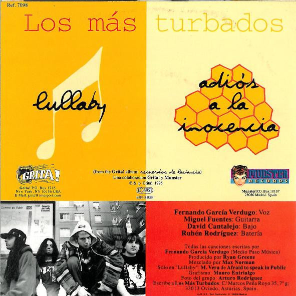 Los Más Turbados - Lullaby / Adiós A La Inocencia (7", Single, Naranja / Orange)