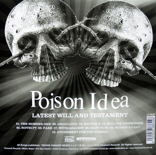 Poison Idea – Latest Will And Testament - LP - With Insert - 2006 - Farewell Records – FWR #27, Network Of Friends – FWR #27 - Muy Buen Estado / Very Good Condition (M- / VG+)