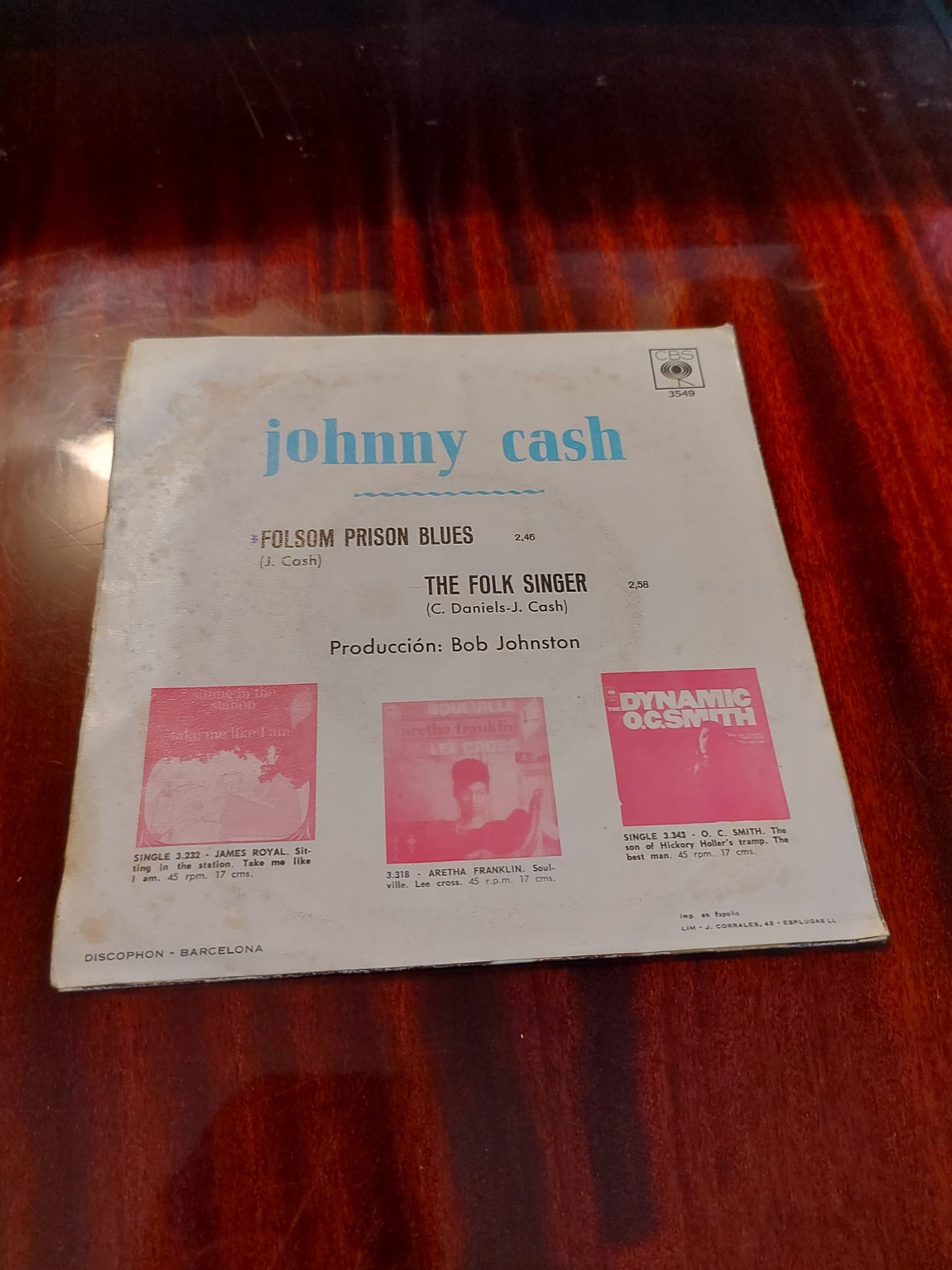 Johnny Cash ‎– Folsom Prison Blues - 7" - Edición Española - 1968 - CBS ‎– 3549 - En Estado Aceptable (VG/VG)