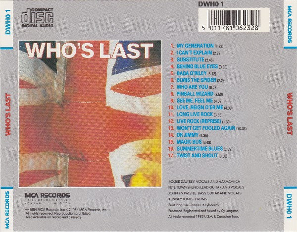 The Who – Who's Last - CD - 1991 - MCA Records – DWHO 1