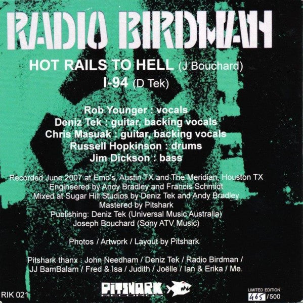 Radio Birdman – Hot Rails To Hell / I-94 - 7" - With Poster - 2011 - Pitshark Records – RIK 021