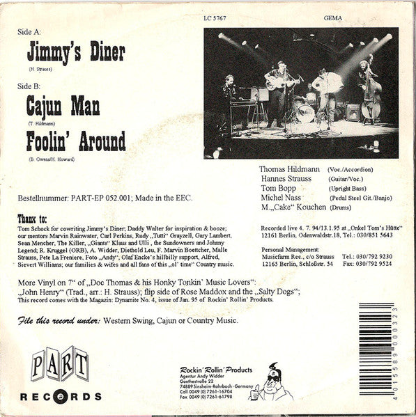 Doc Thomas & His Honky Tonkin' Music Lovers – Jimmy's Diner - 7" - 1995 - Part Records – 052.001 - Muy Buen Estado / Very Good Condition (VG+/M-)