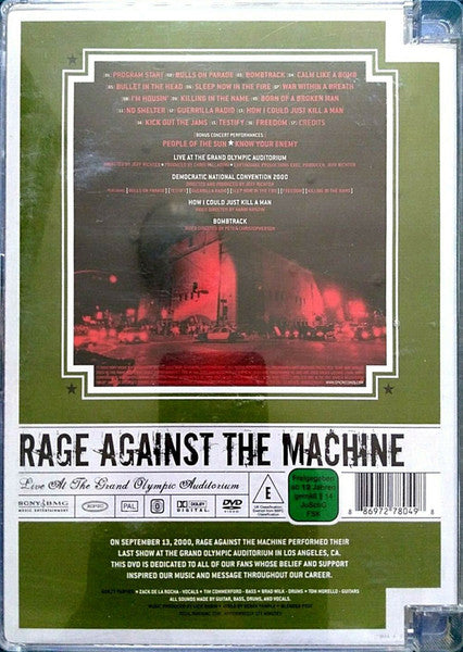 Rage Against The Machine – Live At The Grand Olympic Auditorium - DVD - DVD Como Nuevo (M-) / Portada Como Nueva (M-)