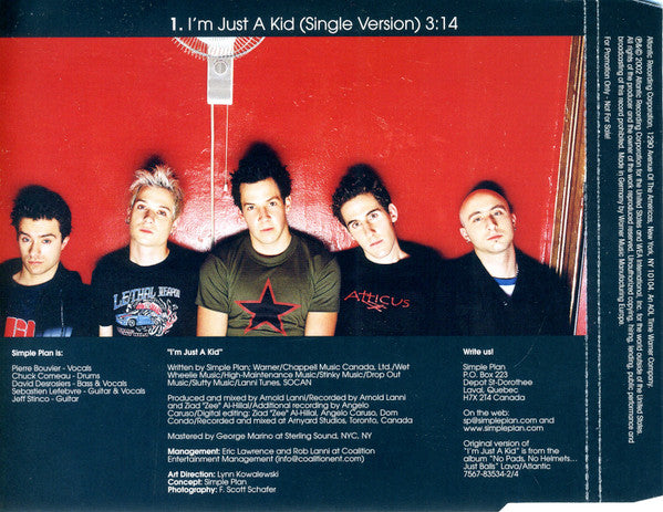 Simple Plan ‎– I'm Just A Kid - CD-SG - Promo - 2002 - Atlantic ‎– PR 03102, Lava ‎– PR 03102 - CD Muy Buen Estado (VG+) / Portada Muy Buen Estado (VG+)