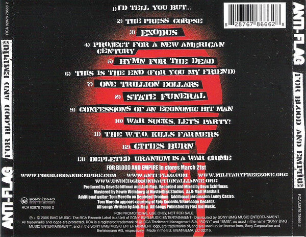 Anti-Flag – For Blood And Empire - CD - Nuevo sin usar pero no precintado / New and unplayed but not sealed.