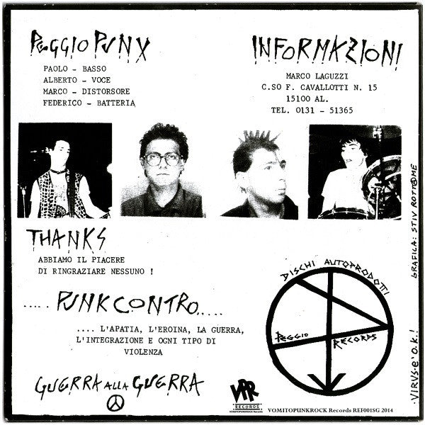 Peggio Punx – Disastro Sonoro E.P. - 7" - 2014 - Vomitopunkrock Records – REF001SG - Como Nuevo / Like New (M / M-)